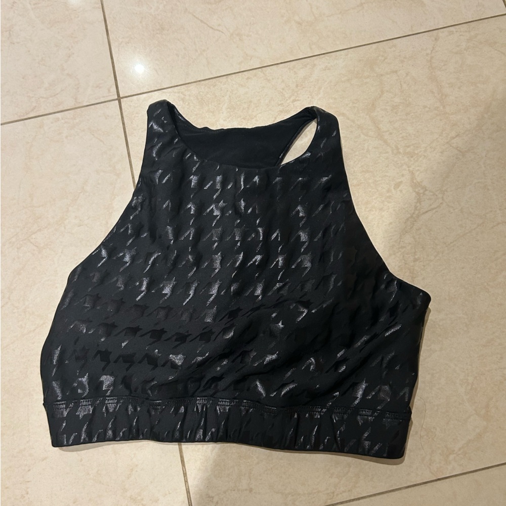 Peloton Black Patterned Sports Bra houndstooth